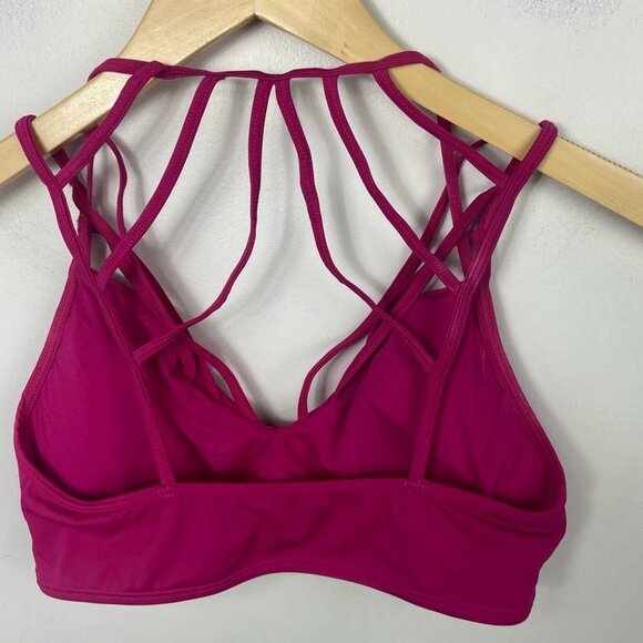 PilyQ Pink Dahlia Quinn Halter Bikini Top Pink Size D Caged Strappy Boho Swim - Picture 10 of 11